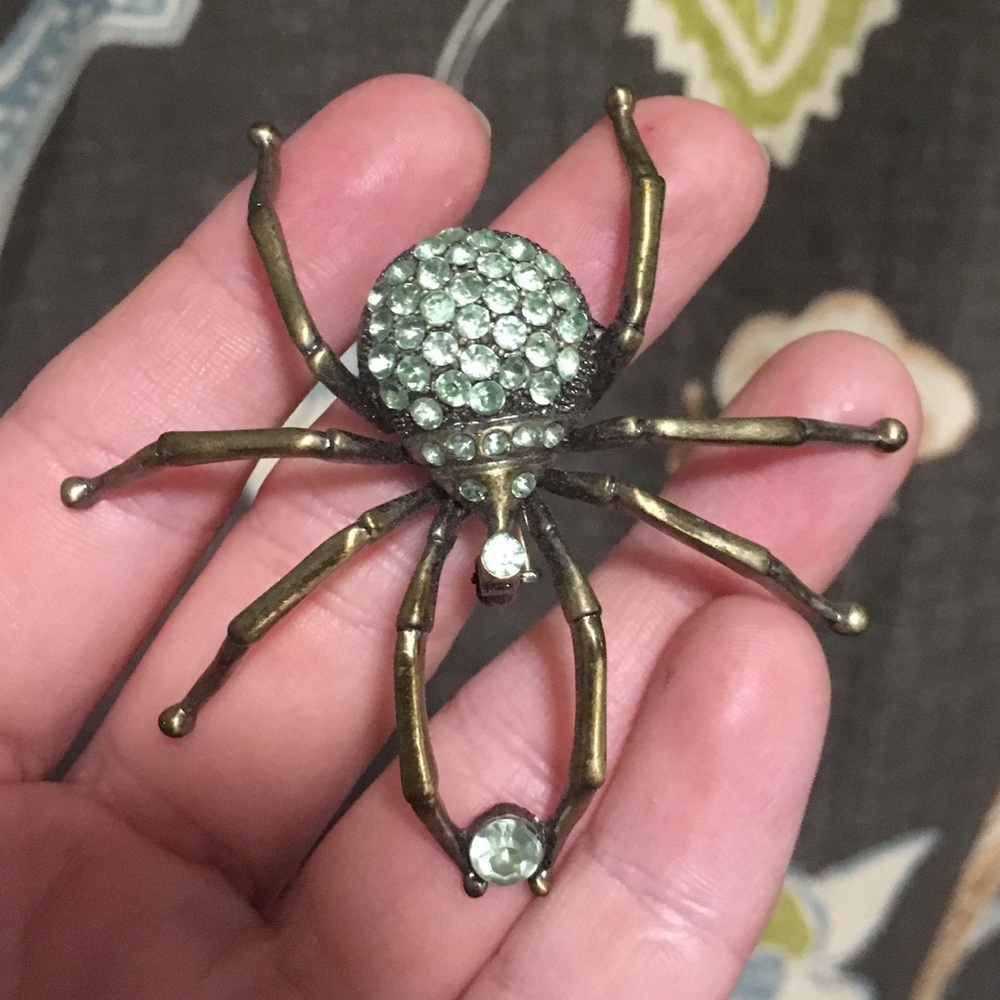 Spider Brooch with Green Stone Accents